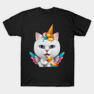 White Cat Ice Cream Unicorn T-Shirt